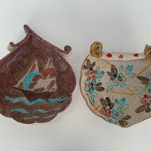 Pair Signed Italian Plates Trinket Dish Hand Painted Made in Italy Flowers Boat Textured