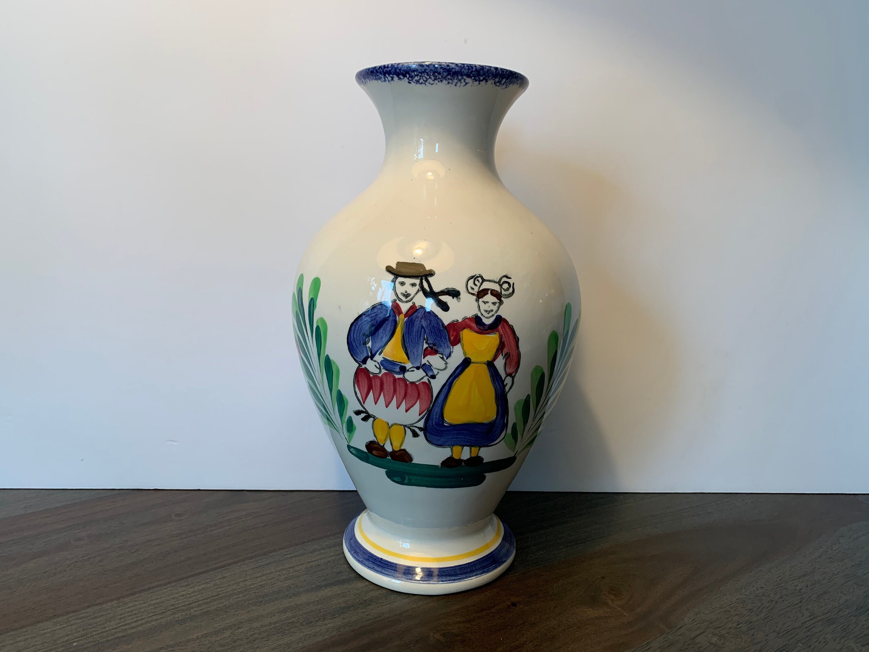 MBFA Pornic によるフランスの花瓶 手描きのカップルの花 ヴィンテージ