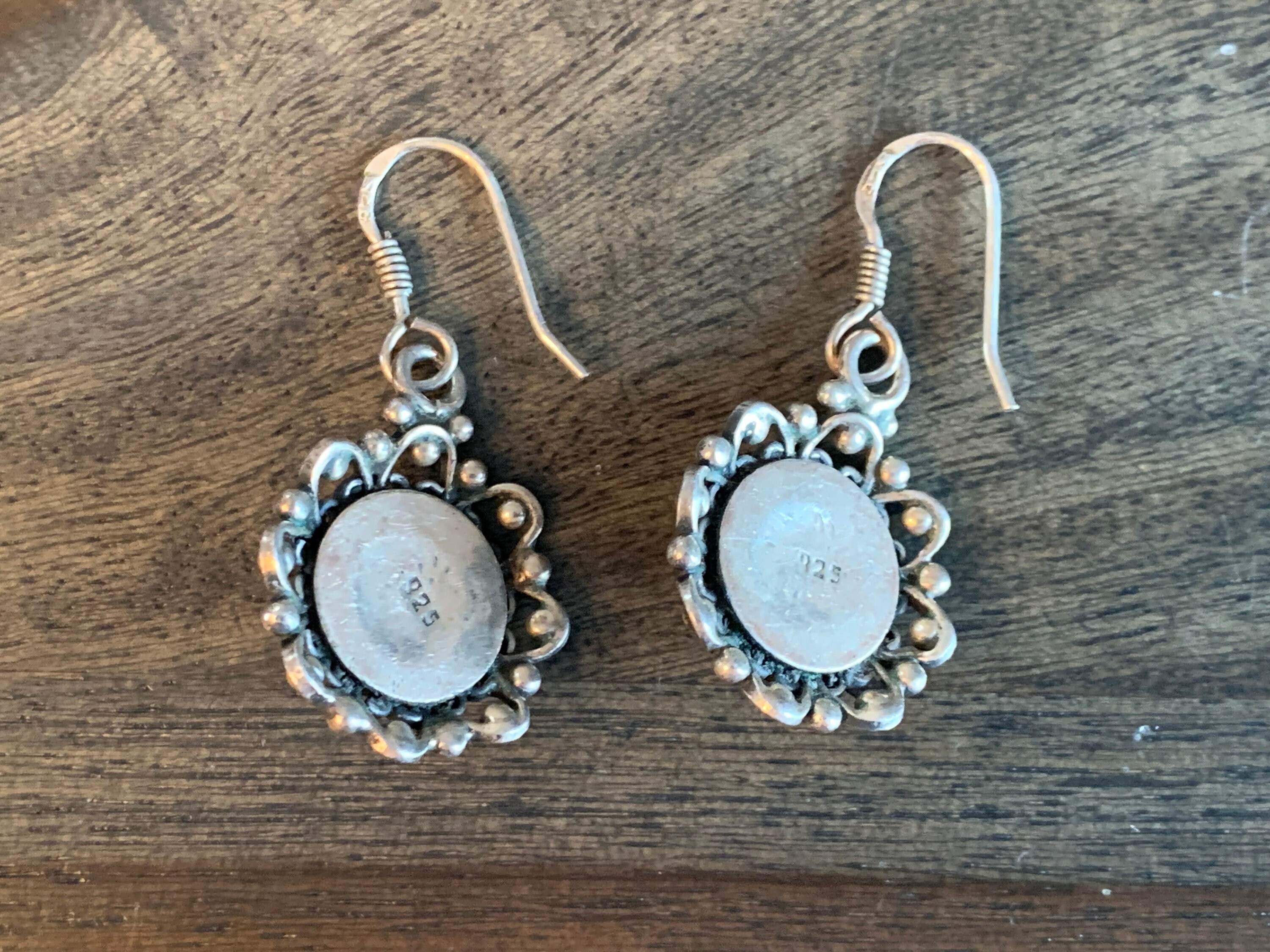 Boucles D'oreilles Vintage Argenté Avec Turquoise - Paire Clips - Occasion - 3 Cm