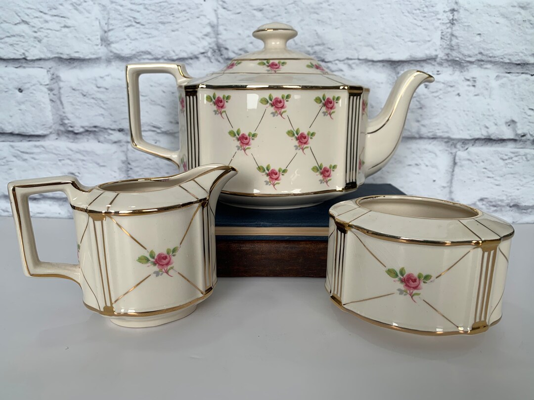 Sadler Teapot Creamer Sugar Bowl Set Ditsy Rose Rosebud Etsy