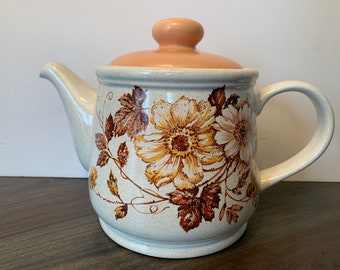 Sadler Tekanna Bruna Blommor Löv Vintage Tillverkad i England Beige Lock Retro