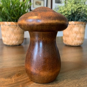 Mushroom Shaker Single Wood Vintage MCM Mid-Century Modern Dark Brown Handmade