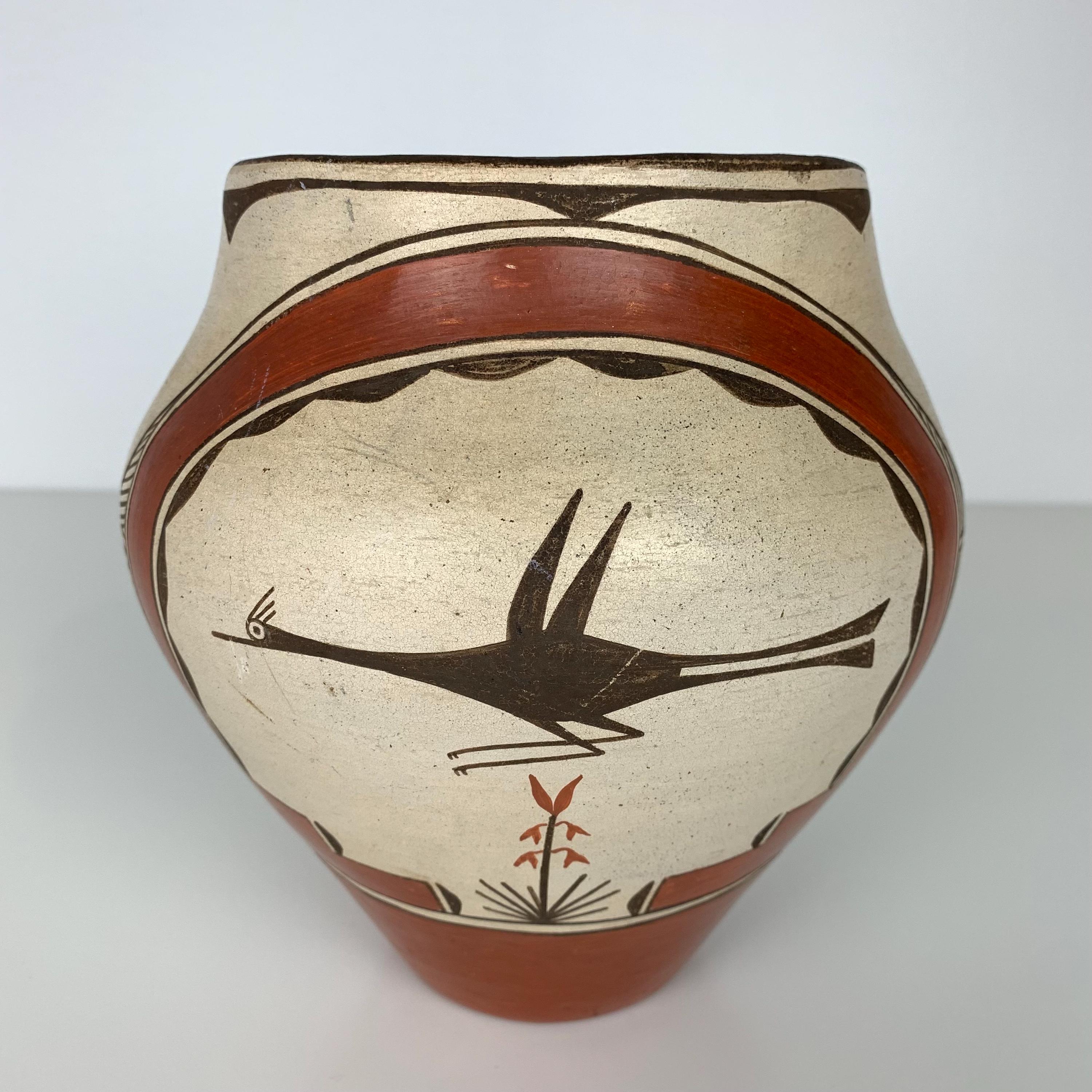 Zia Pueblo Pottery Eusebia Shije Vase Vessel Roadrunner Handmade