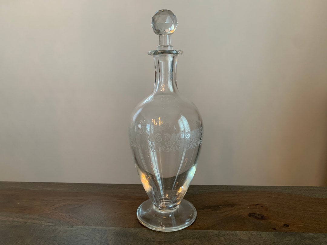 Baccarat Crystal Decanter Etched Made in France Mismatched Stopper