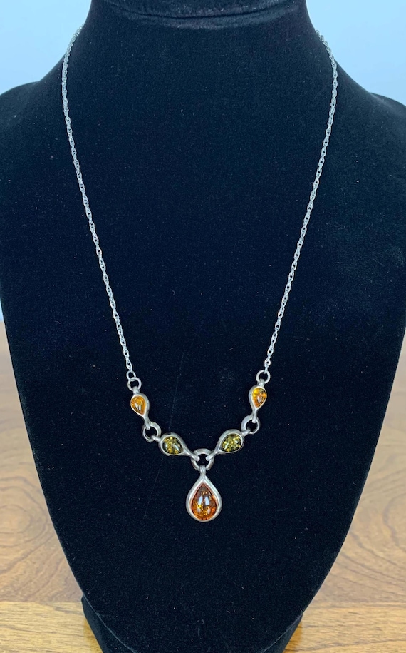 Sterling Silver Necklace Amber Stones Different Colors Stamped ENP