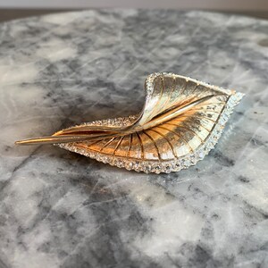 Marcel Boucher Le Couturier LeC Brooch Vintage Leaf Gold Tone Clear Rhinestones High Quality Rare