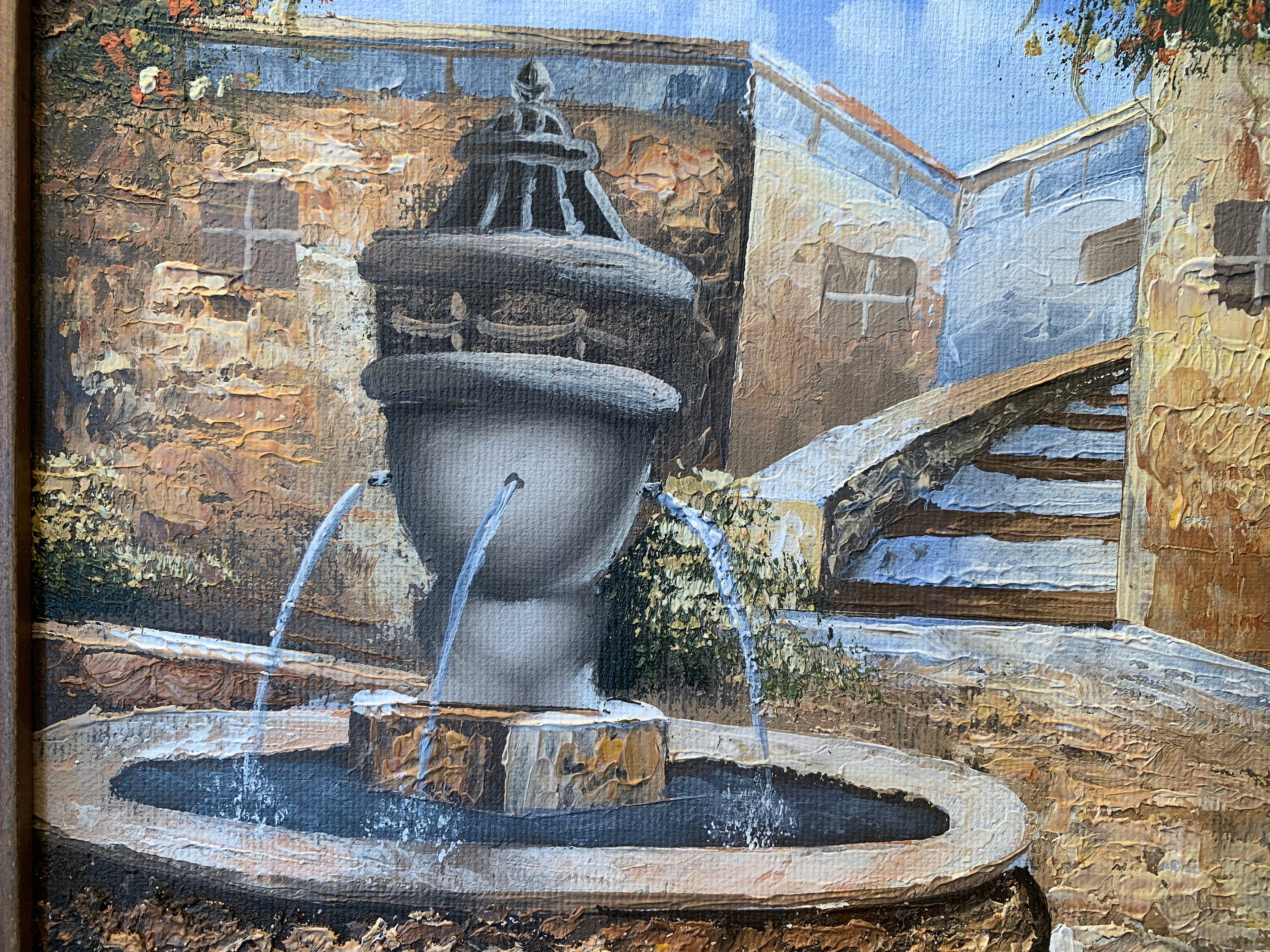 Oil Painting on Canvas Signed W. Adam Features Sunny Courtyard