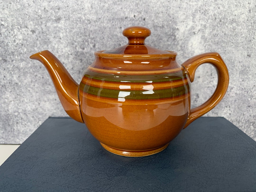 Sadler Brown Betty Teapot Single for One Green Stripes Vintage Etsy