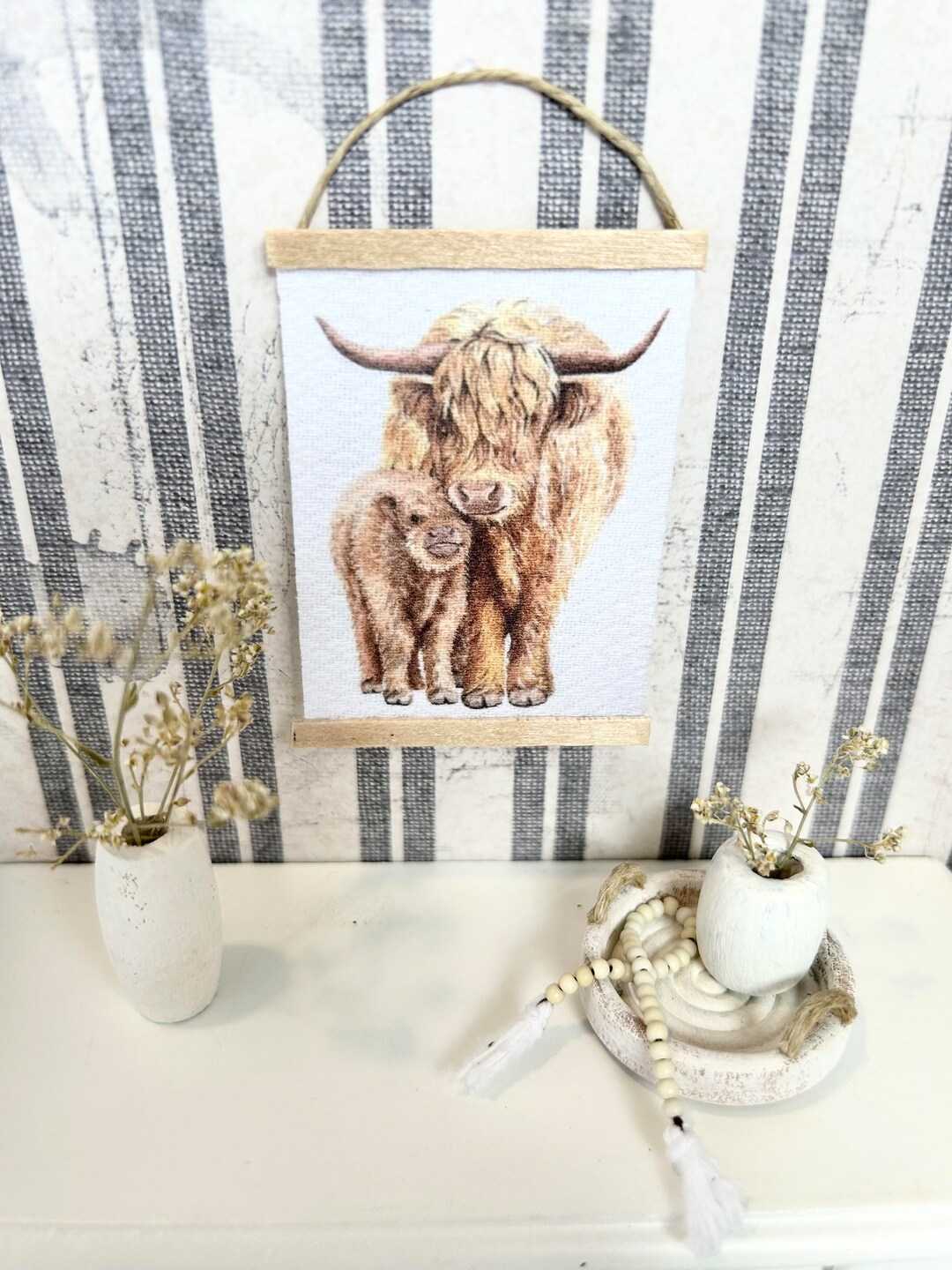 Dollhouse Wall Decor With Momma and Baby Cow Etsy