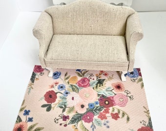 Pink floral dollhouse rug