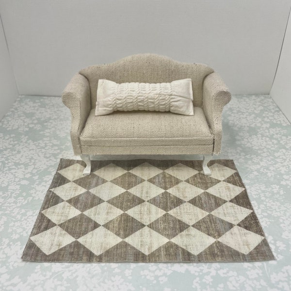 Harlequin rustic Checkered rug for Dollhouse in 1 12 scale