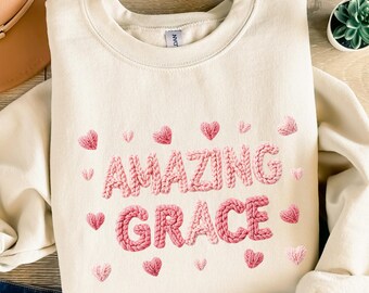 Faux Yarn Amazing Grace Png, Faux Crochet Png File, Faux Embroidery Trendy Christian Png