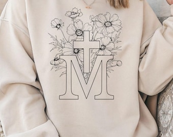 Christian Faith Doodle Png Virgin Mary Floral Sublimation Religious Gifts For Women Png