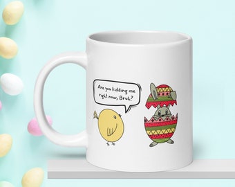 Easter coffee mug, Funny Easter bunny and chick coffee cup, Large Easter bunnies tea mug, Funny gift mug for friend, Easter egg drinkware
