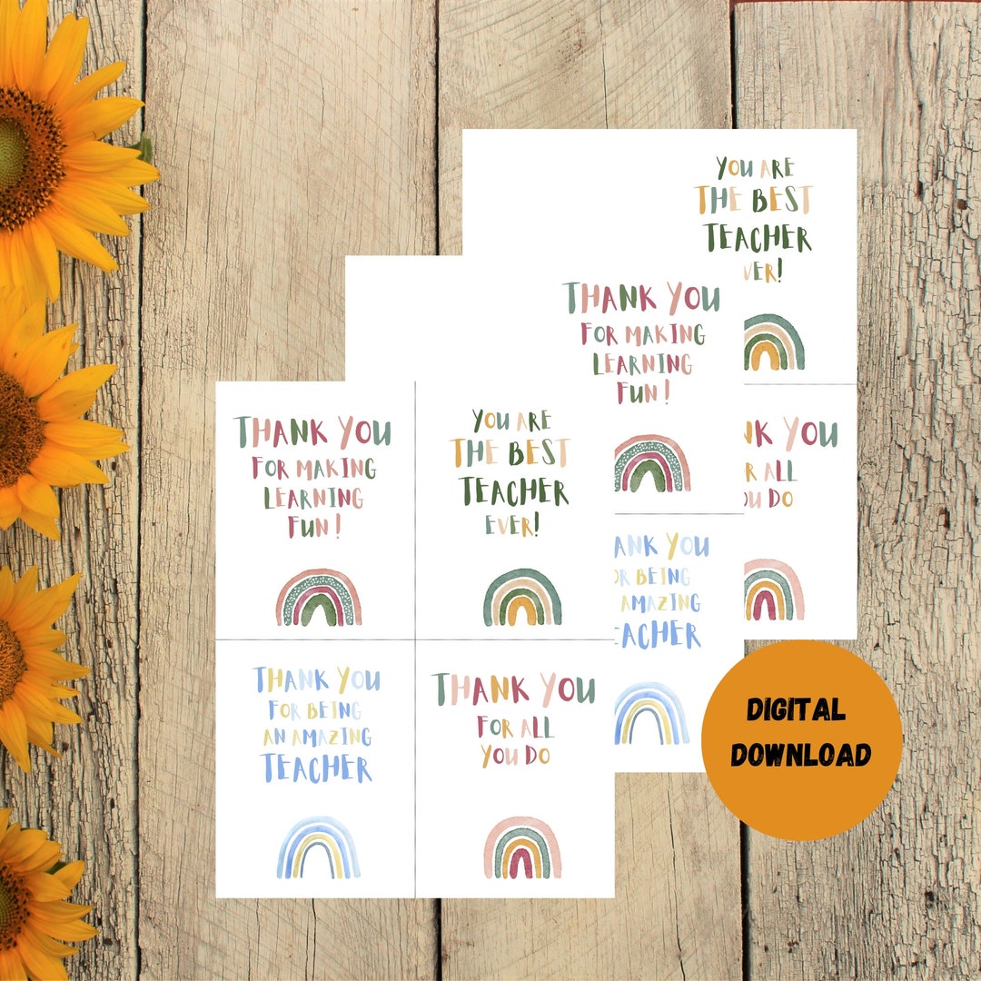 Teacher Appreciation Printable Card Set School Thank You - Etsy