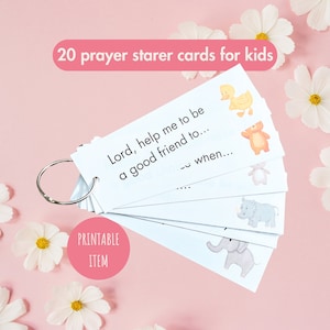 20 Gebets-Starterkarten für Kinder zum Ausdrucken, Gebetsring Kinder Digitaler Download, christlicher Kindergebetsführer, Anfänger katholischer Glaube Geschenk