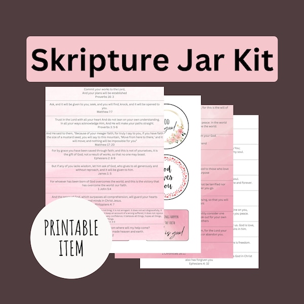 100 Scripture Jar Kit, Printable Bible Verse, Inspiration Christian Gifts, Bible Verse for Everyday, Jar of joy, Spiritual Encouragement