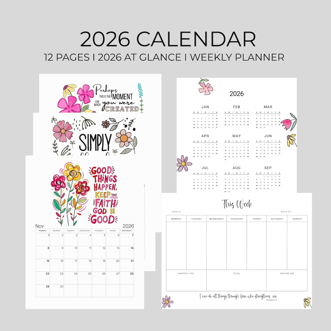 Watercolor Floral Calendar 2026 Calendar Printable Planner for Busy Mom ...