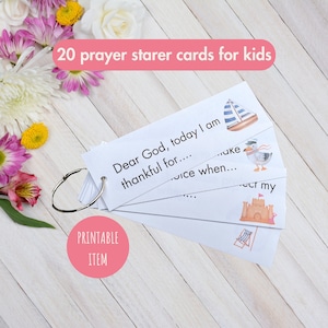 20 Gebets-Starterkarten für Kinder zum Ausdrucken, Gebetsring Kinder Digitaler Download, christlicher Kindergebetsführer, Anfänger katholischer Glaube Geschenk