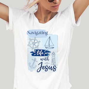 Verset de la Bible PNG nautique Doodle chemise chrétienne Design tendance par sublimation impression côtière rétro Png religieux Clipart Maritime Dtf transfert