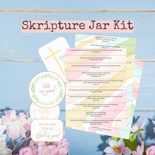 100 Scripture Jar Kit, Printable Bible Verse, Inspiration Christian Gifts, Bible Verse for Everyday, Jar of joy, Spiritual Encouragement