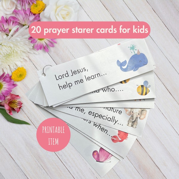 20 Prayer Starter Cards for Kids Printable, Prayer Ring Children Digital Download, Christian Kids Prayer Guide, Beginner Catholic Faith Gift