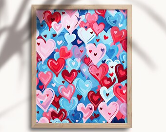 Bunte Graffiti Herzen, Valentinstag druckbare Kunst, Poster für Teenager-Mädchen, trendiges Studentenwohnheim Zimmerkunst DRUCKBAR, VAL01