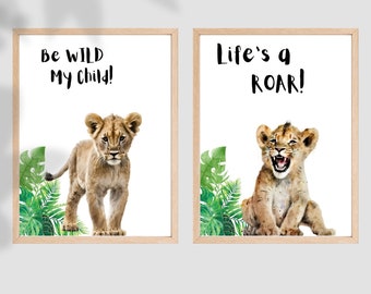 Set of 2 Safari Nursery animal PRINTS, baby lion Nursery wall art INSTANT DOWNLOAD, jungle Nursery decor, Inspiring Kids room Prints LNJ004