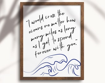 Romantic Poem for Valentine Day Wedding Anniversary Gift, Printable Quote Blue Wave Line Art Minimal, Coastal Decor INSTANT DOWNLOAD, VAL01