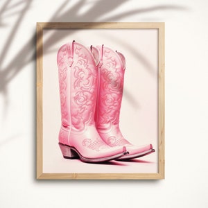 Western Cowgirl Pink Boots Art Print Digital Download Preppy Pink Boots Print Cowgirl Decor Coastal Cowgirl Art Cowboy Boots Drawing WEST02