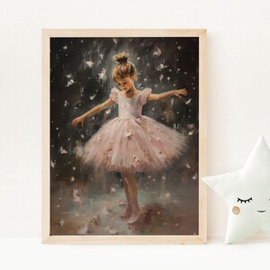 Ballet Nursery Art Painting Girls Room Printable, Ballerina Nursery Pink Décor, Gift for Girl Dancer, Dreamy Pink Black Vintage Print, NB1