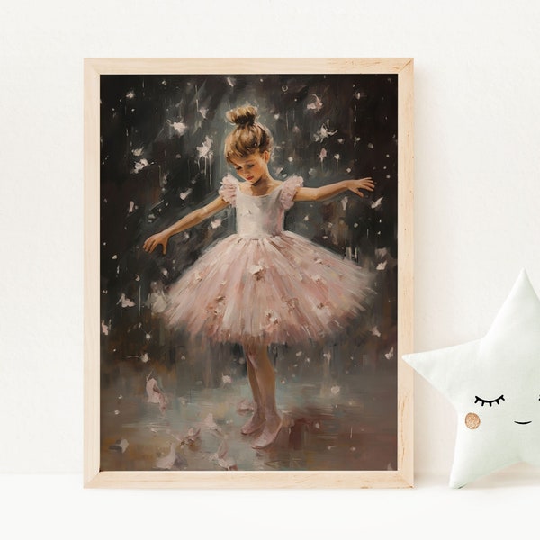 Ballet Nursery Art Painting Girls Room Printable, Ballerina Nursery Pink Décor, Gift for Girl Dancer, Dreamy Pink Black Vintage Print, NB1