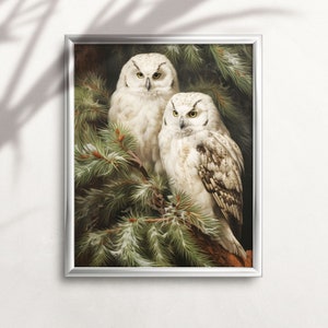 Snowy Winter Owl Art Printable, Winter Woodland Animals Wall Art, Vintage Farmhouse Décor INSTANT DOWNLOAD, Winter Forest Print No1 WA01