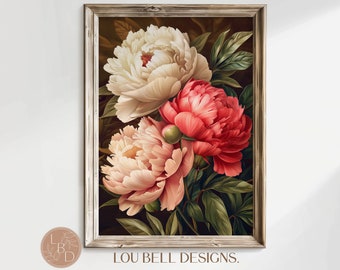 Roze pioen bloemenkunstprints, botanische slaapkamerinrichting (digitale download)
