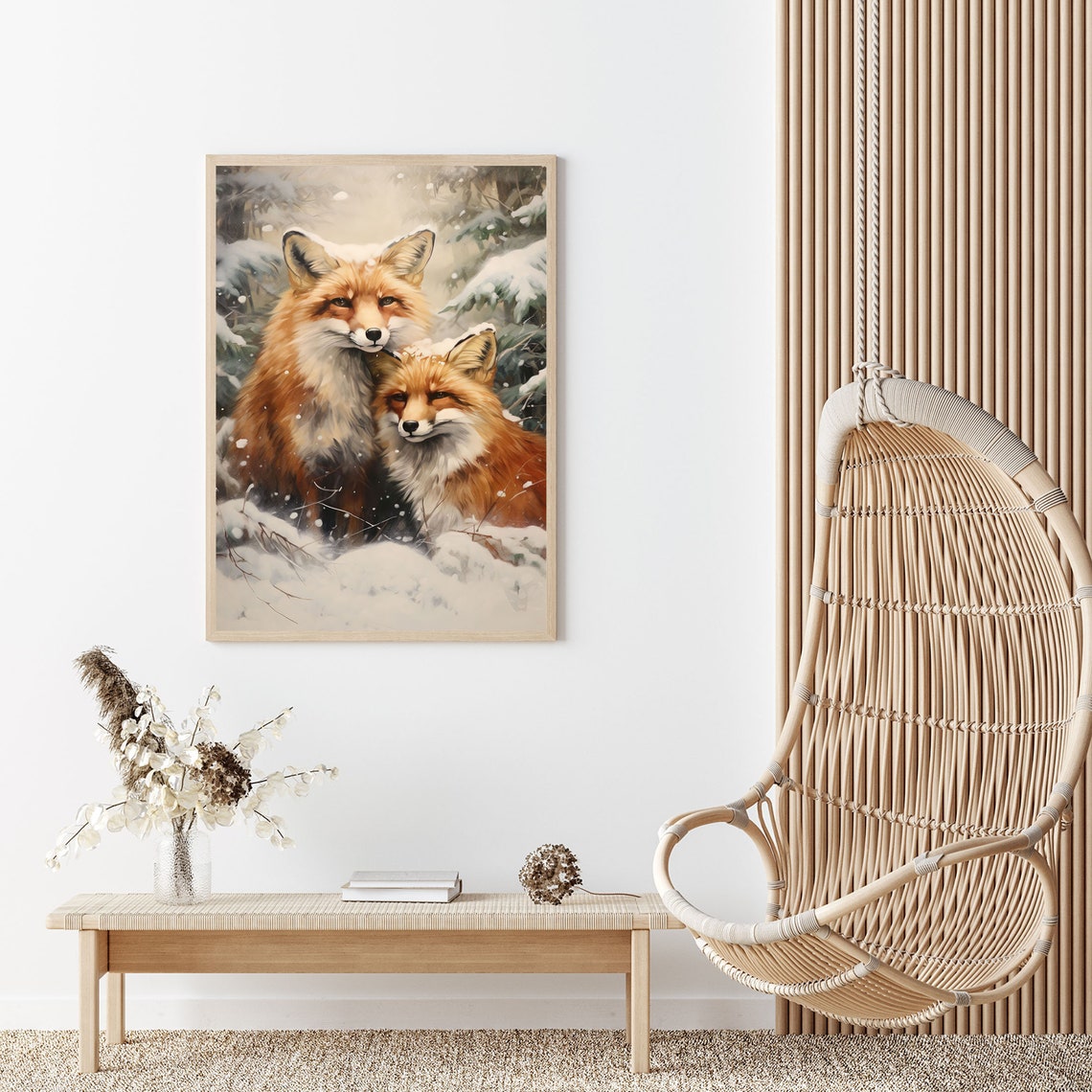 Winter Woodland Fox Art Printable, Winter Fox Art Print DIGITAL ...
