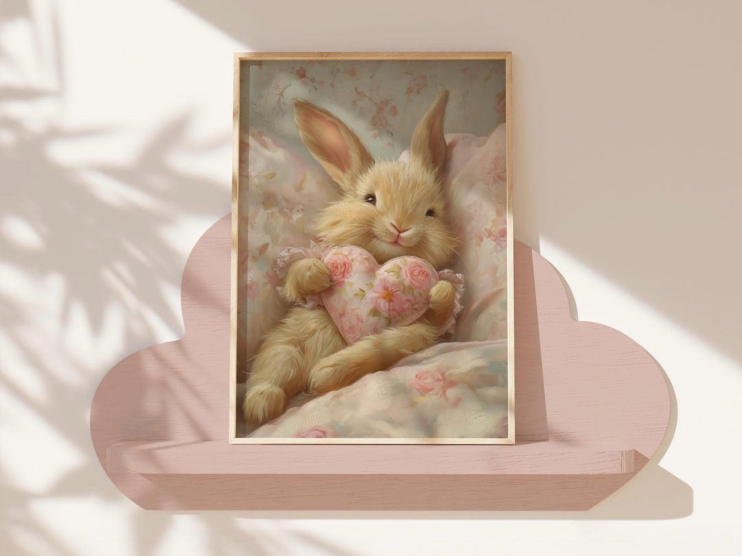 Easter Bunny Printable Wall Art Vintage Rabbit Digital Print Cute