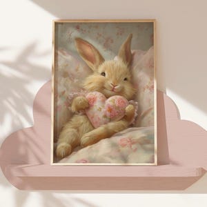Easter Bunny Printable Wall Art - Vintage Rabbit Digital Print - Cute Bunny Nursery Décor – Pink Tones Girls Room - Instant Download Artwork