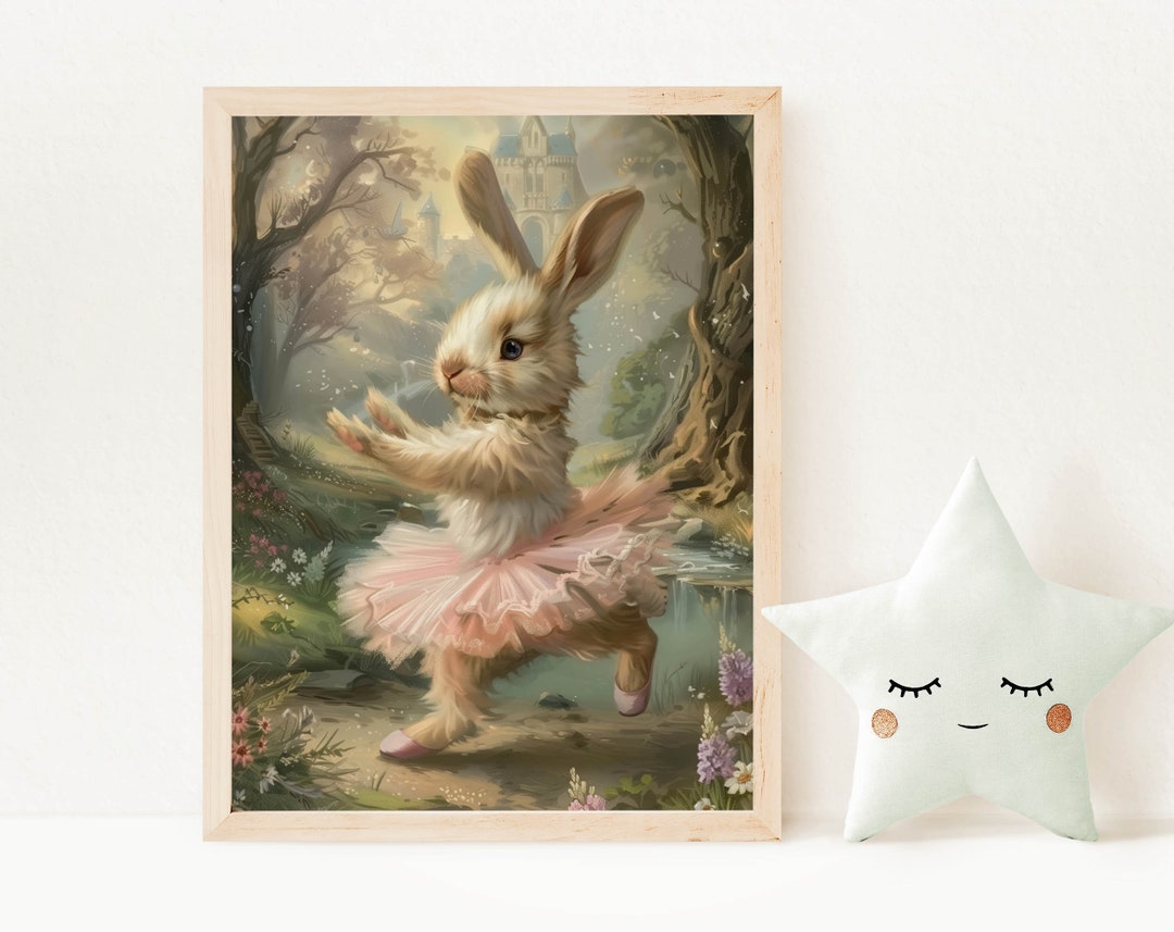 Bunny Ballerina Art, Cute Bunny Wallart Pink Tutu Fairytale Print ...