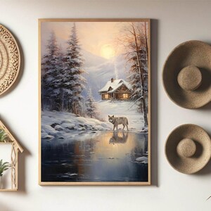 Wolf Poster INSTANT DOWNLOAD, Winter Snowy Cabin PRINTABLE Wall Art ...