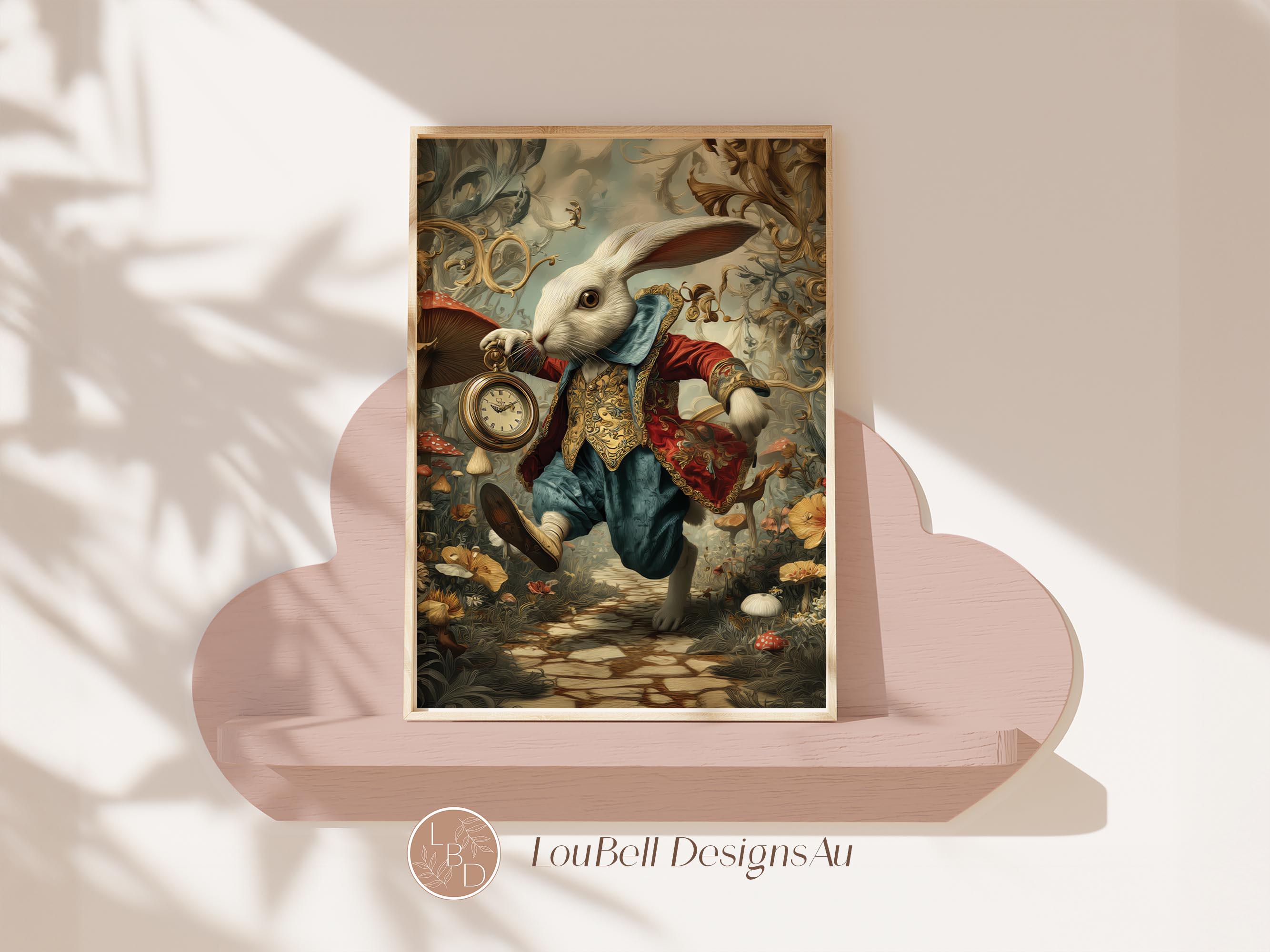 Alice in Wonderland White Rabbit Print, Vintage Storybook Wall Art ...