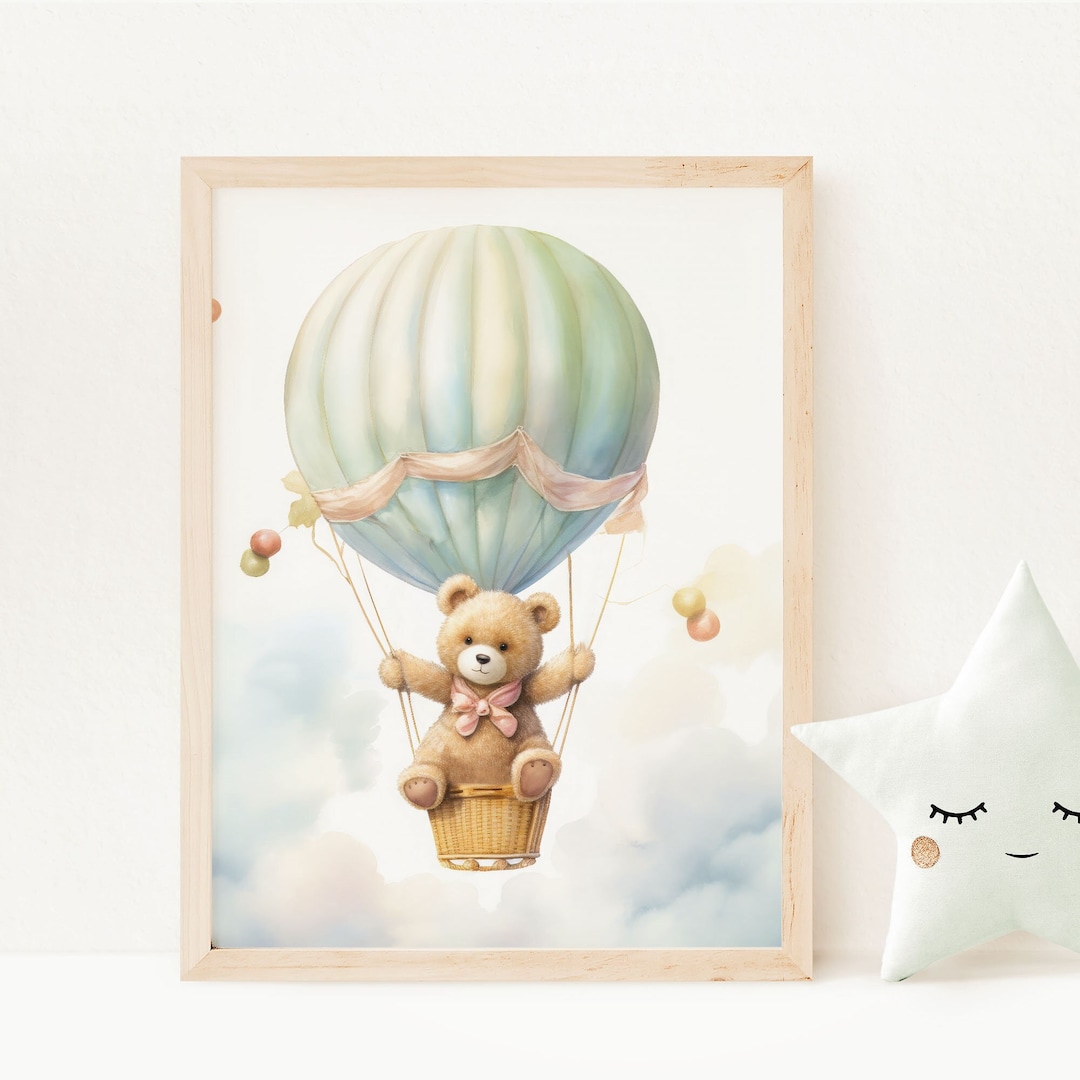 Teddy Bear Hot Air Balloon Baby Shower Gift, Vintage Balloon Blue ...