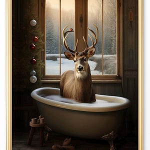 Christmas Art Print Fun Reindeer winter scene PRINTABLE wall art Rustic Christmas Farmhouse Reindeer Print Instant Download XMASV1