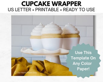 Elegant Printable White Cupcake Wrappers | Set of 4 per Sheet | Instant Download