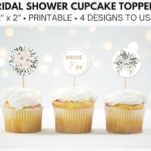 Bride to Be Cupcake Toppers, Printable Bridal Shower Cupcake Toppers, Greenery Gold Cupcake Topper