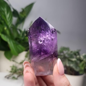 Natural Amethyst Tower with Hollandite, High Quality Carved Crystal from Bahia, Brazil, 93.5g BZA17