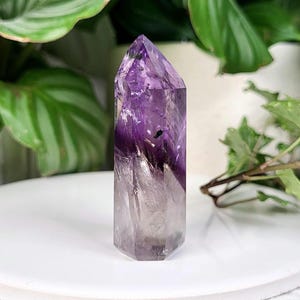 Natural Amethyst Tower with Hollandite, High Quality Carved Crystal from Bahia, Brazil, 56.6g BZA06