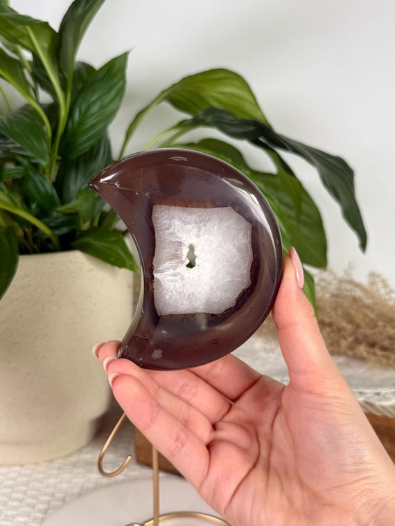 【アゲート】 ドゥルージー　ムーン シェイプ スタンド付き ドゥルージーアゲートムーン（スタンド付き）、ブラジル産天然