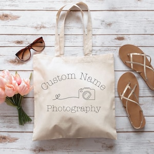 Custom Photographer Tote Bag, Personalized Photography Name, Custom Photography Bag Photographer Name Tote Photographer Custom Camera Gift image 1