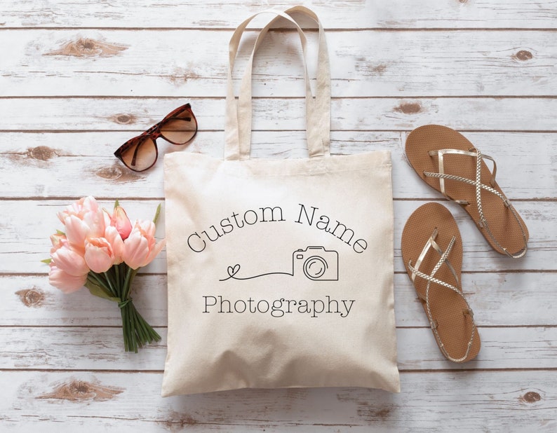 Custom Photographer Tote Bag, Personalized Photography Name, Custom Photography Bag Photographer Name Tote Photographer Custom Camera Gift image 1