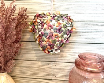 Small heart shaped decorated with silk flowers, shabby chic decor,whimsical decor,mother’s day,wedding decor,bridal gift,teen room decor